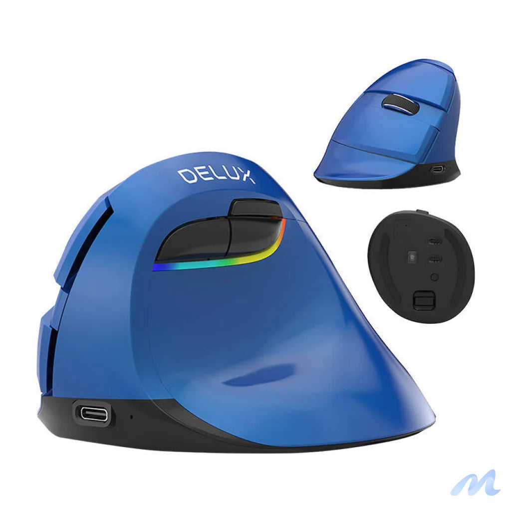 Wireless Vertical Mouse Delux M618Mini BT4.0 + 2.4Ghz 4000DPI RGB (blue)