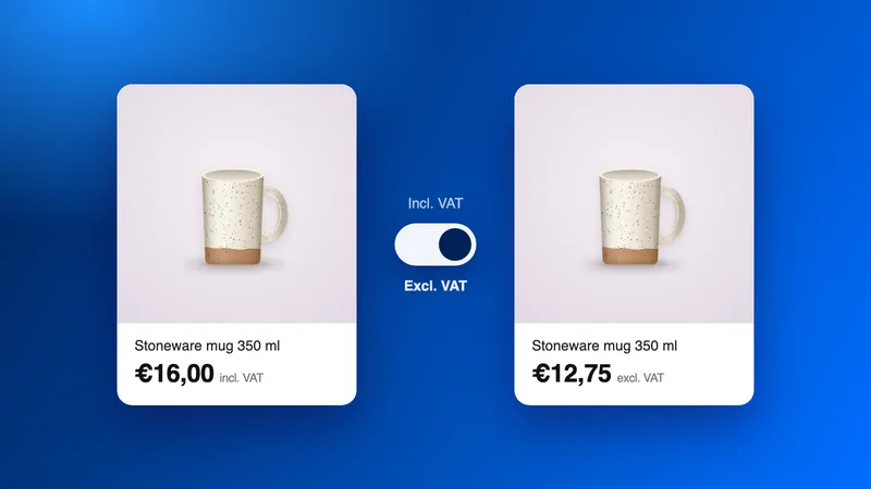 One product shown with the price including VAT and excluding VAT, with the toggle between them.