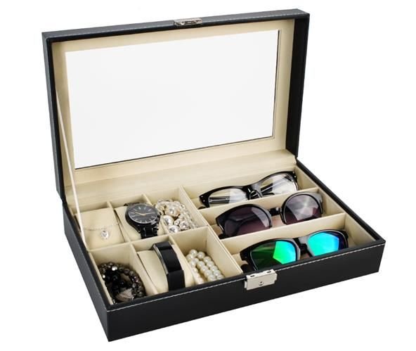 Organizer for watches and glasses, black-7