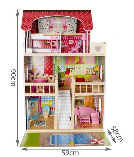 Wooden dollhouse - villa with swimming pool D11251-1