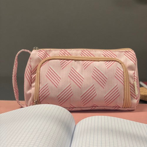 School Pencil Case Two-Compartment Folding Pouch Double Pink for Children-9