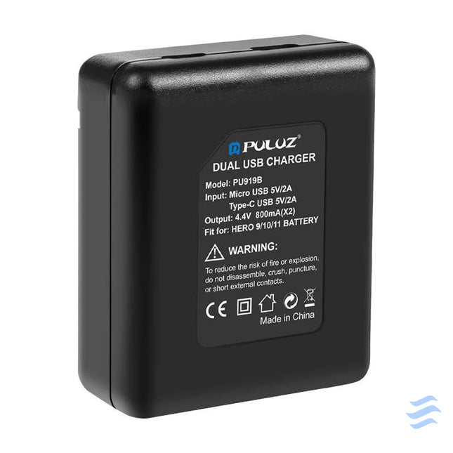 2 slot charger Puluz PU919B for GoPro Hero 9/10/11/12 For sports cameras