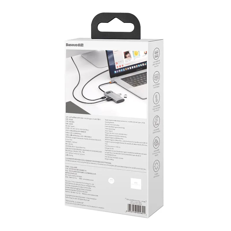 Hub 4in1 Baseus Metal Gleam Series, USB-C to USB 3.0 + USB 2.0 + HDMI + USB-C PD