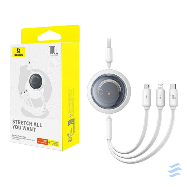 3 in 1 Baseus Free2Draw USB to M + L + C 100W cable 1.1 m (white) Combo Cables