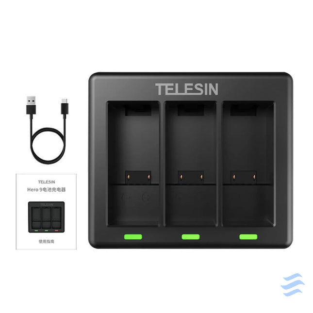 3 slot charger Telesin for GoPro Hero 12 / Hero 11 / Hero 10 / Hero 9 For sports cameras