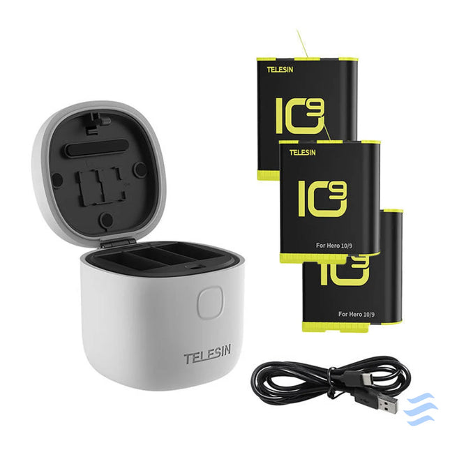 3 slot waterproof charger Telesin Allin box for GoPro Hero 9 / Hero 10 / Hero 11 / Hero 12 + 3 batteries (GP BTR 906 GY