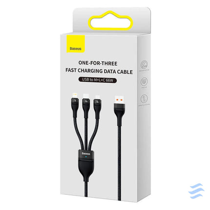3in1 USB cable Baseus Flash II Series USB C + micro USB + Lightning 66W 1.2m (Black) Combo Cables