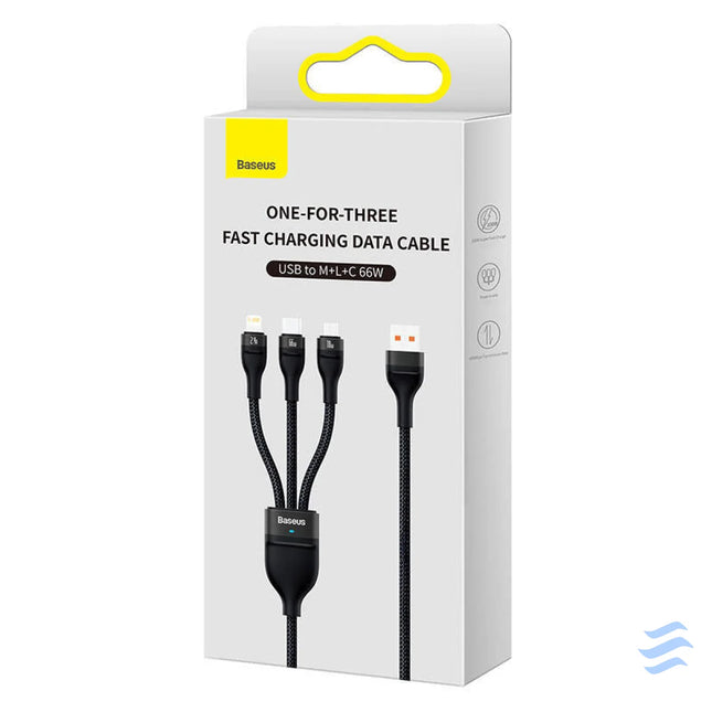 3in1 USB cable Baseus Flash II Series USB C + micro USB + Lightning 66W 1.2m (Black) Combo Cables