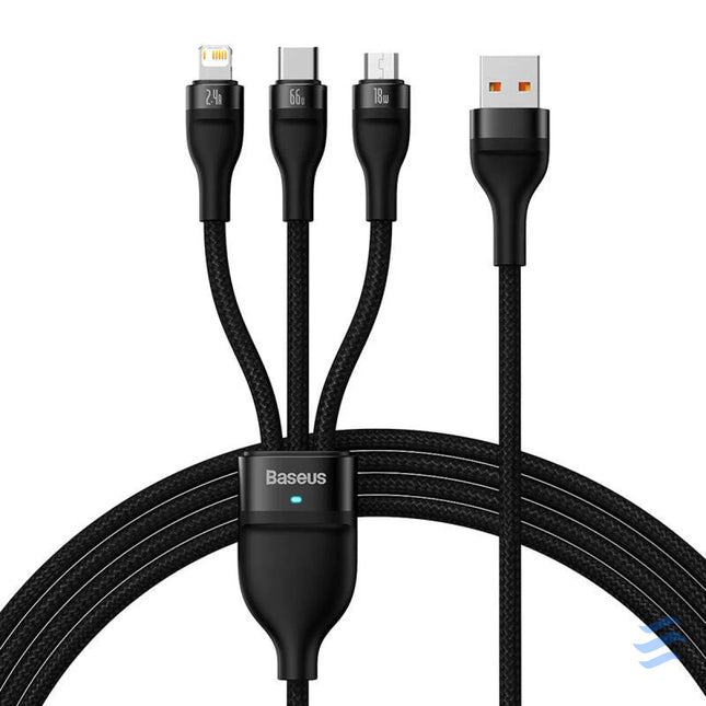 3in1 USB cable Baseus Flash II Series USB C + micro USB + Lightning 66W 1.2m (Black) Combo Cables