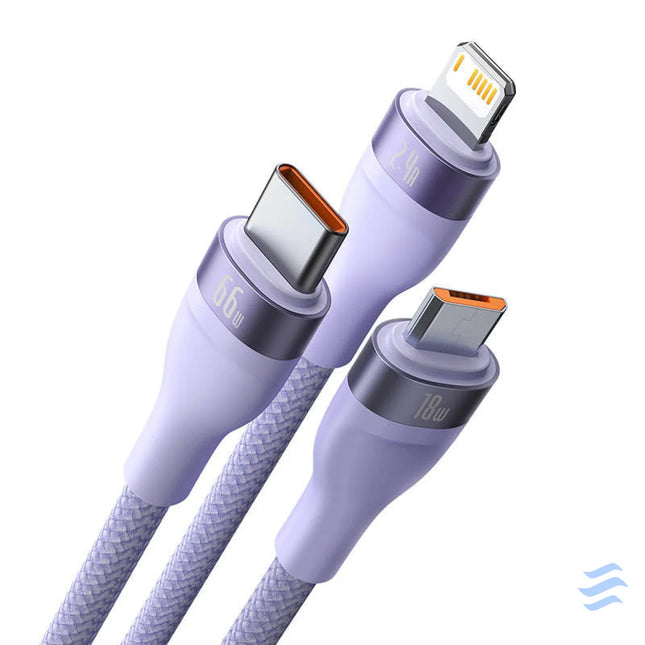 3in1 USB cable Baseus Flash II Series USB C + micro USB + Lightning 66W 1.2m (Purple) Combo Cables