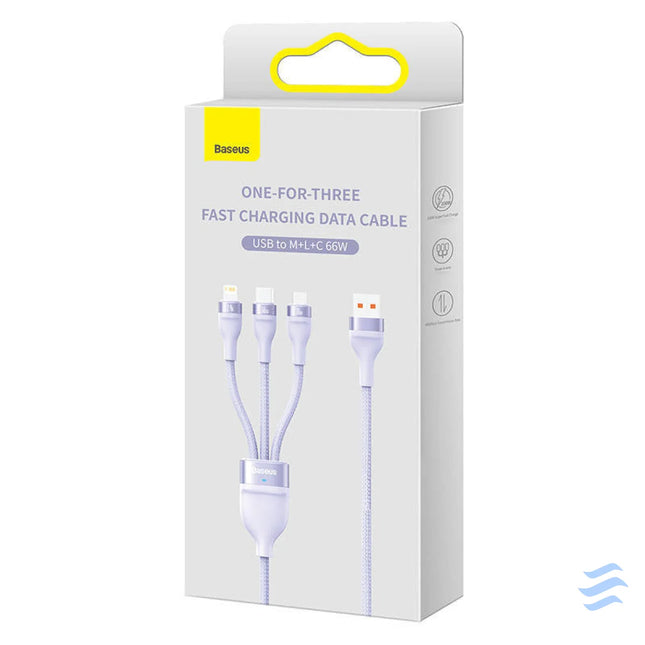 3in1 USB cable Baseus Flash II Series USB C + micro USB + Lightning 66W 1.2m (Purple) Combo Cables
