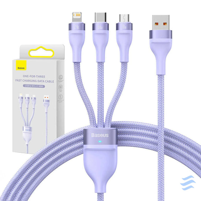 3in1 USB cable Baseus Flash II Series USB C + micro USB + Lightning 66W 1.2m (Purple) Combo Cables