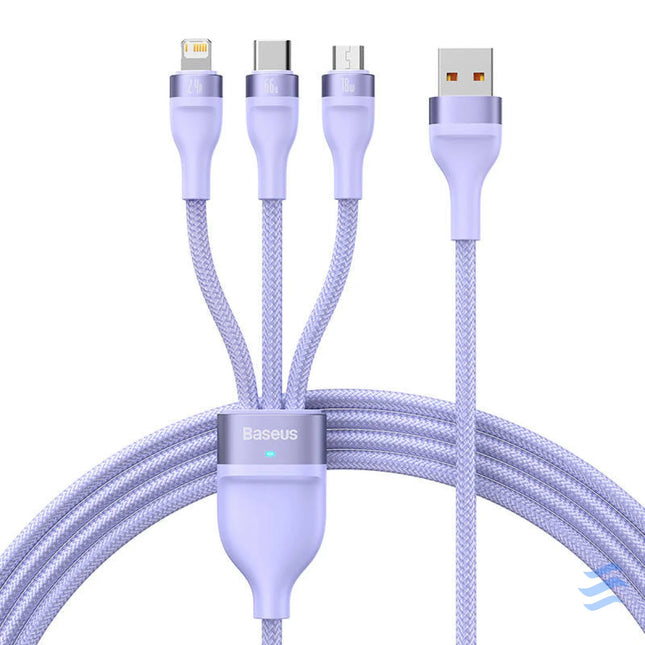 3in1 USB cable Baseus Flash II Series USB C + micro USB + Lightning 66W 1.2m (Purple) Combo Cables