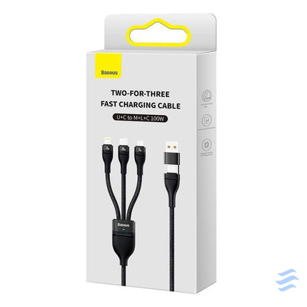 3in1 USB cable Baseus Flash Series 2 USB C + micro USB + Lightning 100W 1.2m (black) Combo Cables