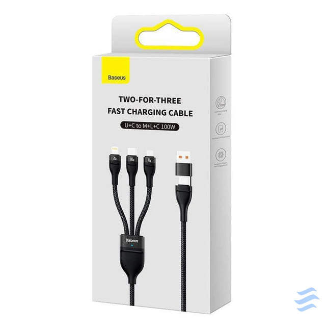 3in1 USB cable Baseus Flash Series 2 USB C + micro USB + Lightning 100W 1.2m (black) Combo Cables