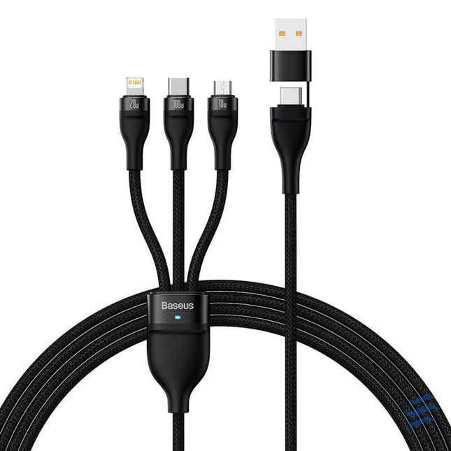 3in1 USB cable Baseus Flash Series 2 USB C + micro USB + Lightning 100W 1.2m (black) Combo Cables
