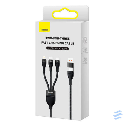 3in1 USB cable Baseus Flash Series 2 USB C + micro USB + Lightning 100W 1.2m (black) Combo Cables