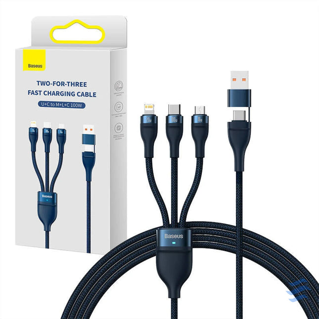 3in1 USB cable Baseus Flash Series 2 USB C + micro USB + Lightning 100W 1.2m (blue) Combo Cables
