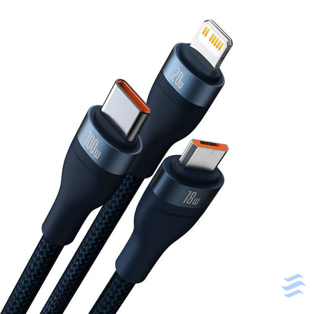 3in1 USB cable Baseus Flash Series 2 USB C + micro USB + Lightning 100W 1.2m (blue) Combo Cables