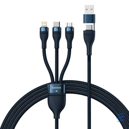 3in1 USB cable Baseus Flash Series 2 USB C + micro USB + Lightning 100W 1.2m (blue) Combo Cables