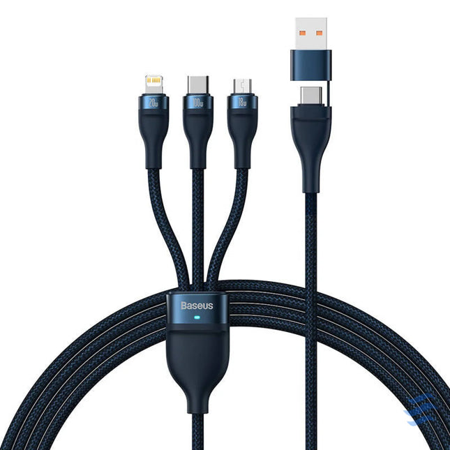 3in1 USB cable Baseus Flash Series 2 USB C + micro USB + Lightning 100W 1.2m (blue) Combo Cables