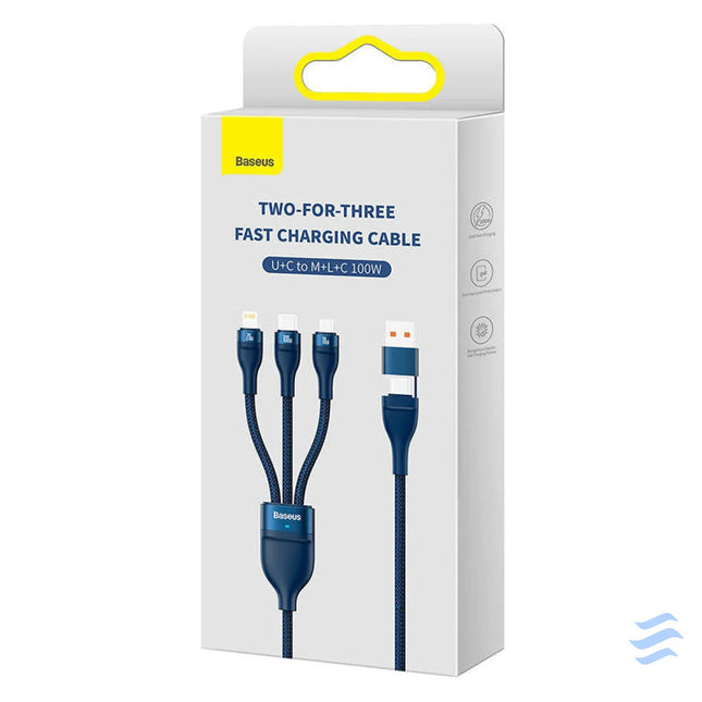 3in1 USB cable Baseus Flash Series 2 USB C + micro USB + Lightning 100W 1.2m (blue) Combo Cables