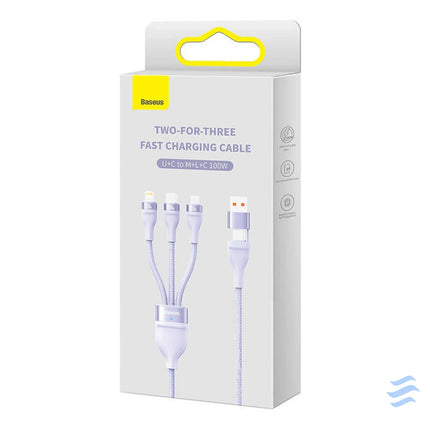 3in1 USB cable Baseus Flash Series 2 USB C + micro USB + Lightning 100W 1.2m (purple) Combo Cables