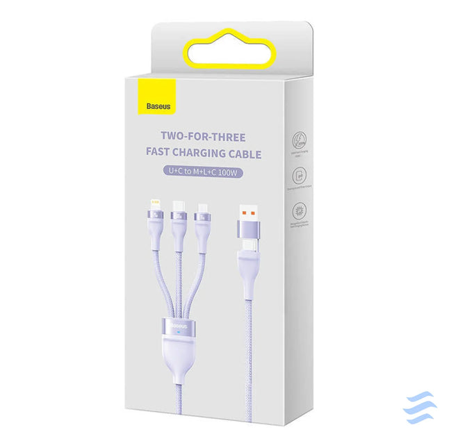 3in1 USB cable Baseus Flash Series 2 USB C + micro USB + Lightning 100W 1.2m (purple) Combo Cables