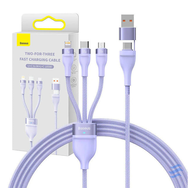 3in1 USB cable Baseus Flash Series 2 USB C + micro USB + Lightning 100W 1.2m (purple) Combo Cables