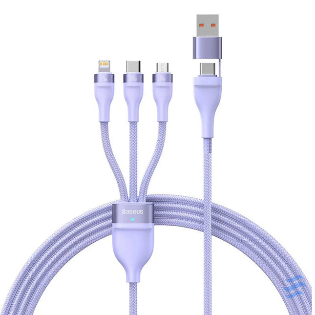 3in1 USB cable Baseus Flash Series 2 USB C + micro USB + Lightning 100W 1.2m (purple) Combo Cables