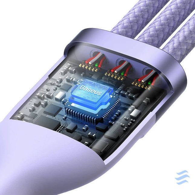3in1 USB cable Baseus Flash Series 2 USB C + micro USB + Lightning 100W 1.2m (purple) Combo Cables