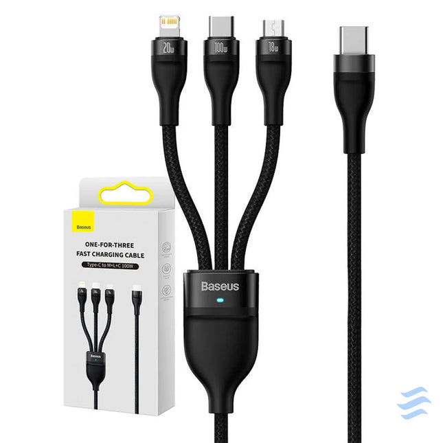 3in1 USB cable Baseus Flash Series 2 USB C + micro USB + Lightning 100W 1.5m (black) Combo Cables