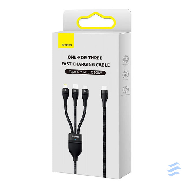 3in1 USB cable Baseus Flash Series 2 USB C + micro USB + Lightning 100W 1.5m (black) Combo Cables