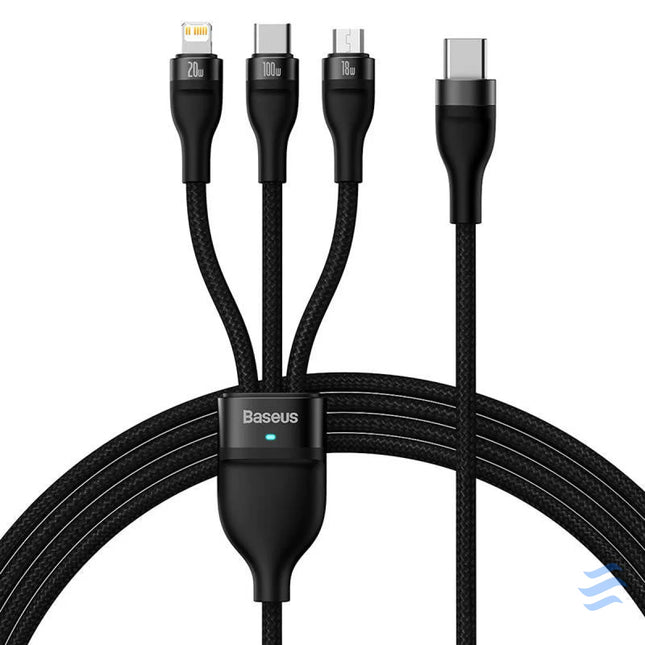 3in1 USB cable Baseus Flash Series 2 USB C + micro USB + Lightning 100W 1.5m (black) Combo Cables