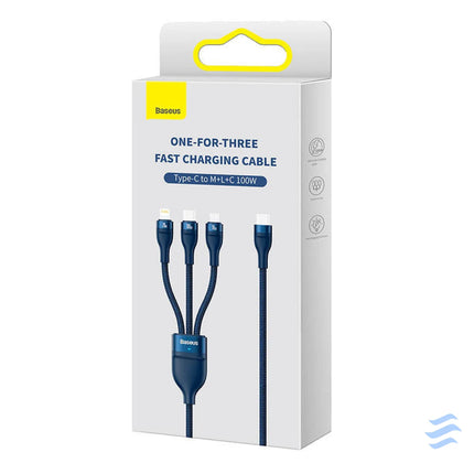 3in1 USB cable Baseus Flash Series 2 USB C + micro USB + Lightning 100W 1.5m (blue) Combo Cables