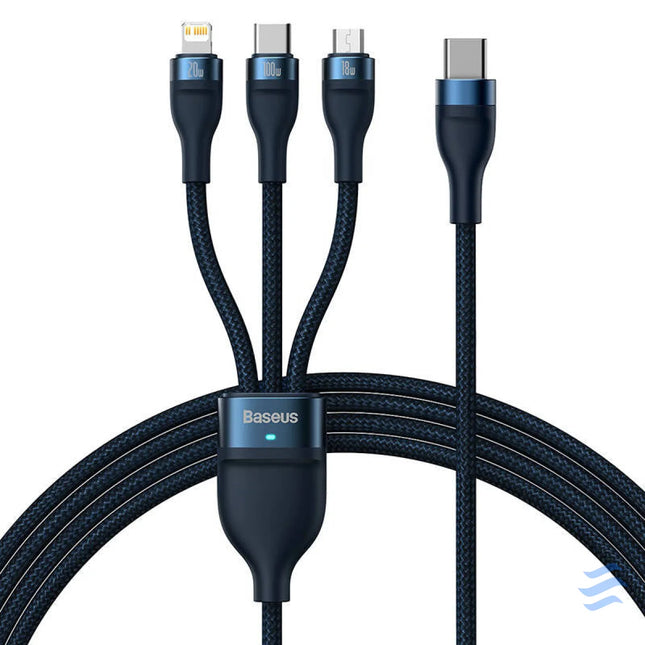 3in1 USB cable Baseus Flash Series 2 USB C + micro USB + Lightning 100W 1.5m (blue) Combo Cables