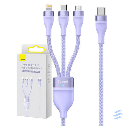 3in1 USB cable Baseus Flash Series 2 USB C + micro USB + Lightning 100W 1.5m (purple) Combo Cables