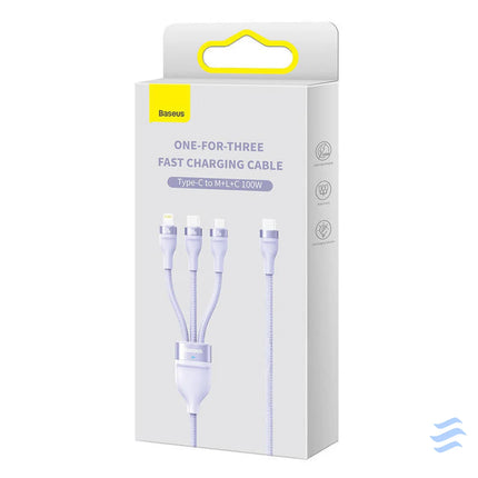 3in1 USB cable Baseus Flash Series 2 USB C + micro USB + Lightning 100W 1.5m (purple) Combo Cables