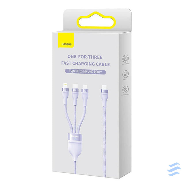 3in1 USB cable Baseus Flash Series 2 USB C + micro USB + Lightning 100W 1.5m (purple) Combo Cables