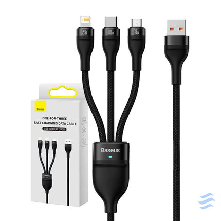 3in1 USB cable Baseus Flash Series USB C + micro USB + Lightning 100W 1.2m (black) Combo Cables