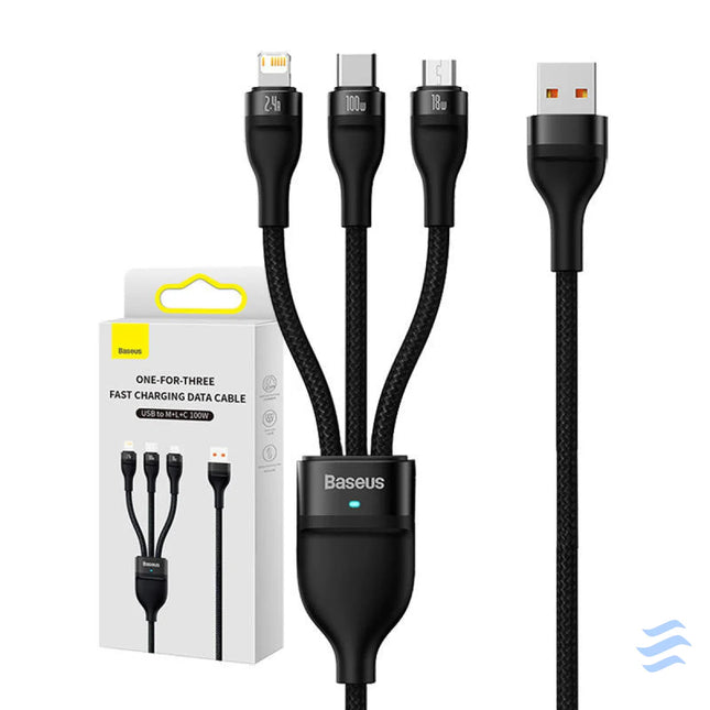 3in1 USB cable Baseus Flash Series USB C + micro USB + Lightning 100W 1.2m (black) Combo Cables