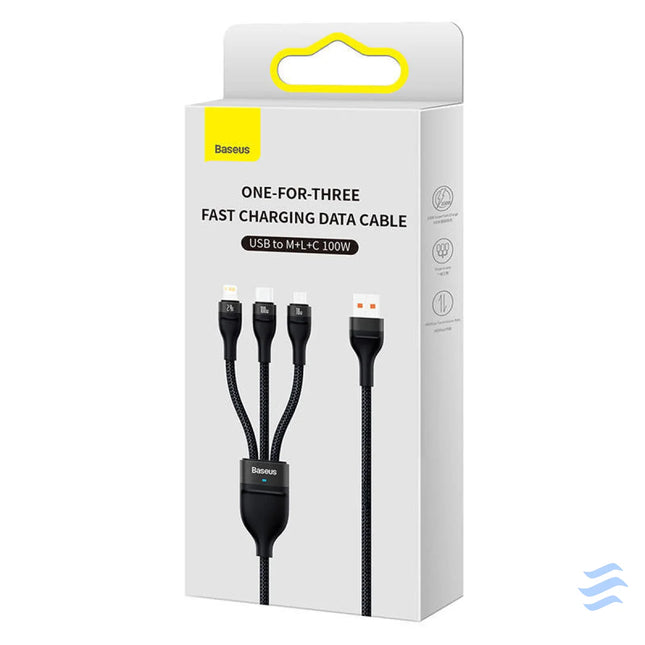 3in1 USB cable Baseus Flash Series USB C + micro USB + Lightning 100W 1.2m (black) Combo Cables