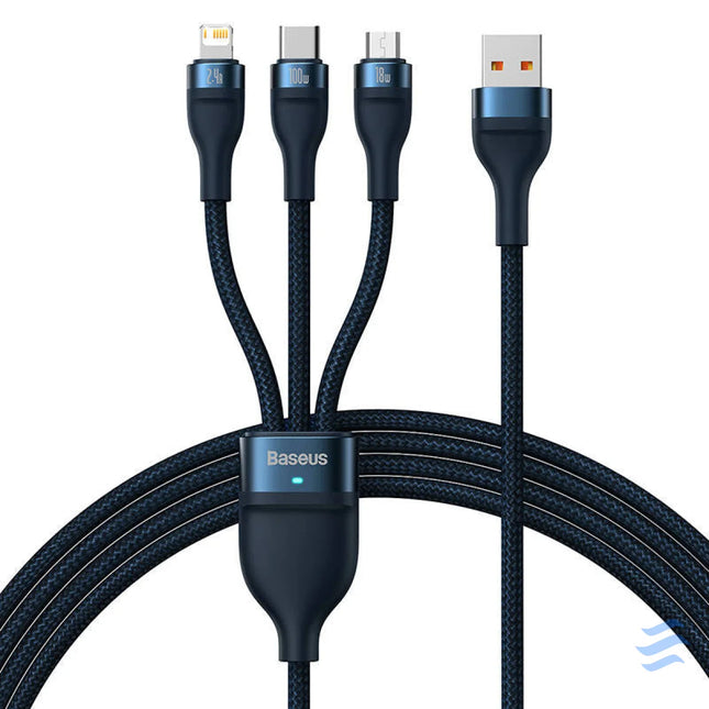3in1 USB cable Baseus Flash Series USB C + micro USB + Lightning 100W 1.2m (blue) Combo Cables
