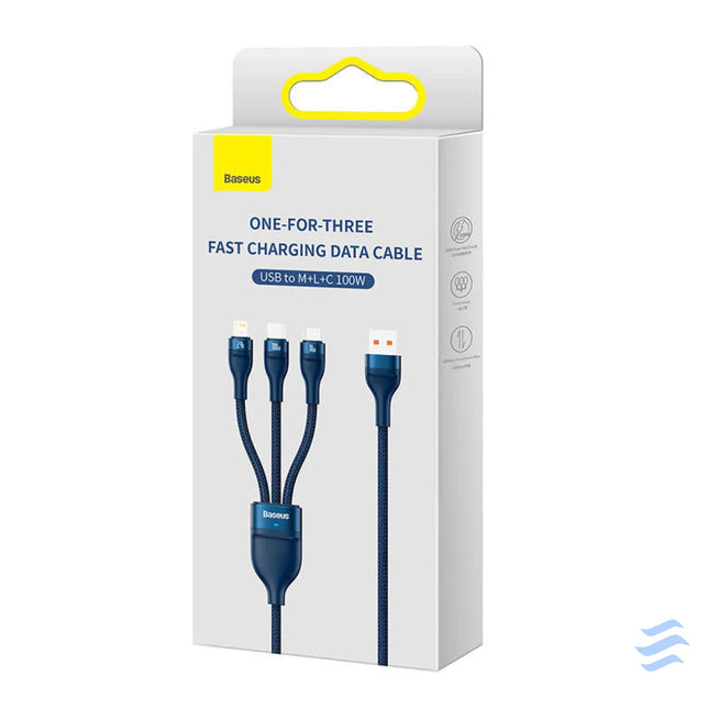 3in1 USB cable Baseus Flash Series USB C + micro USB + Lightning 100W 1.2m (blue) Combo Cables