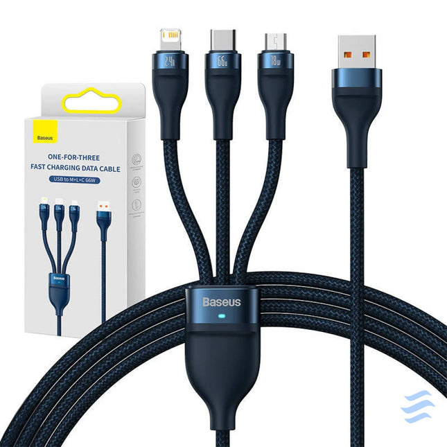 3in1 USB cable Baseus USB 3in1 Baseus Flash Series USB C + Micro + Lightning 66W 1.2m (blue) Combo Cables