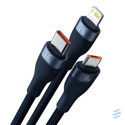 3in1 USB cable Baseus USB 3in1 Baseus Flash Series USB C + Micro + Lightning 66W 1.2m (blue) Combo Cables