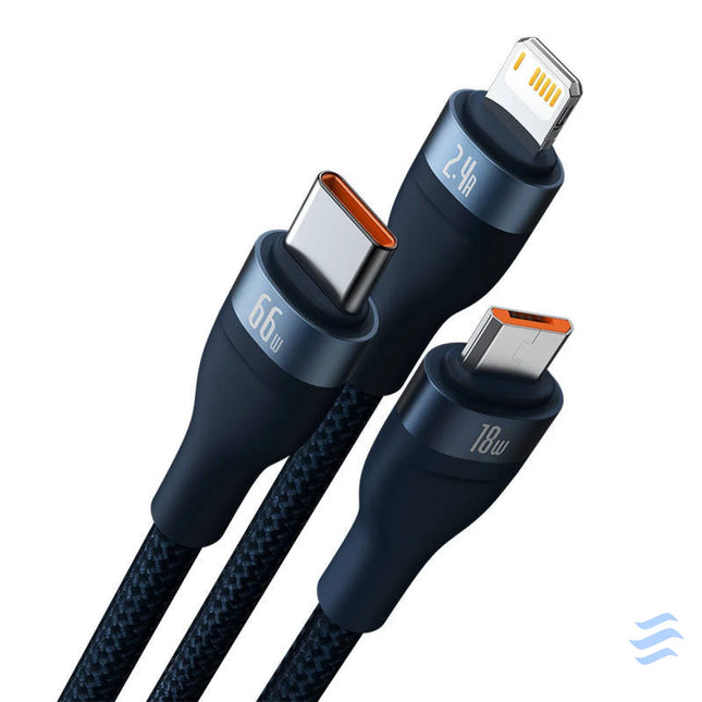 3in1 USB cable Baseus USB 3in1 Baseus Flash Series USB C + Micro + Lightning 66W 1.2m (blue) Combo Cables