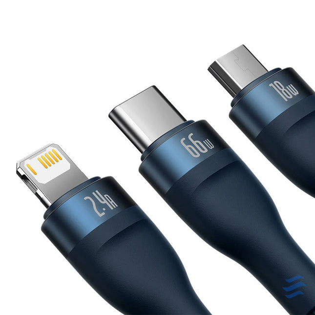 3in1 USB cable Baseus USB 3in1 Baseus Flash Series USB C + Micro + Lightning 66W 1.2m (blue) Combo Cables