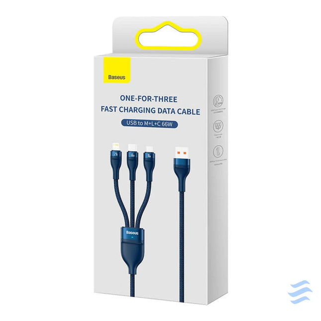 3in1 USB cable Baseus USB 3in1 Baseus Flash Series USB C + Micro + Lightning 66W 1.2m (blue) Combo Cables