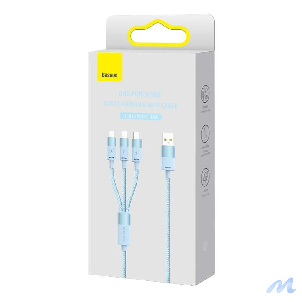3in1 USB cable Baseus StarSpeed Series, USB-C + Micro + Lightning 3,5A, 1.2m (Blue)
